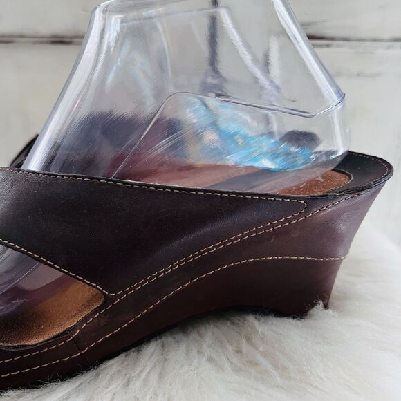 Clarks Artisan Collection Espresso Brown Wedge Slip on Earthy Sandals - Size 10M - Picture 3 of 9